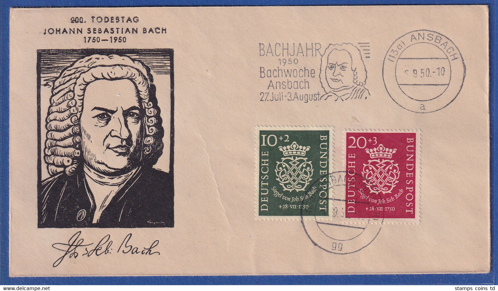 Bundesrepublik 1950 J. S. Bach Mi.-Nr. 121-122 Gestempelt Auf Schmuckbrief - Autres & Non Classés
