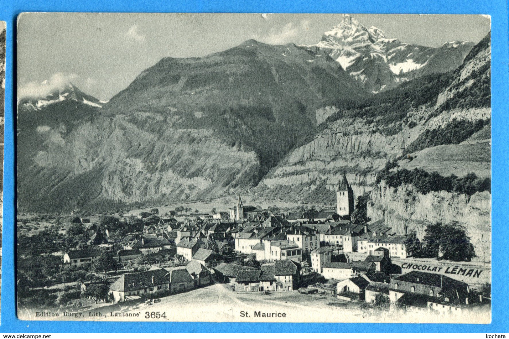 PRO062, St. Maurice, Chocolat Léman, 3654, Burgy, Circulée 1907 - Saint-Maurice