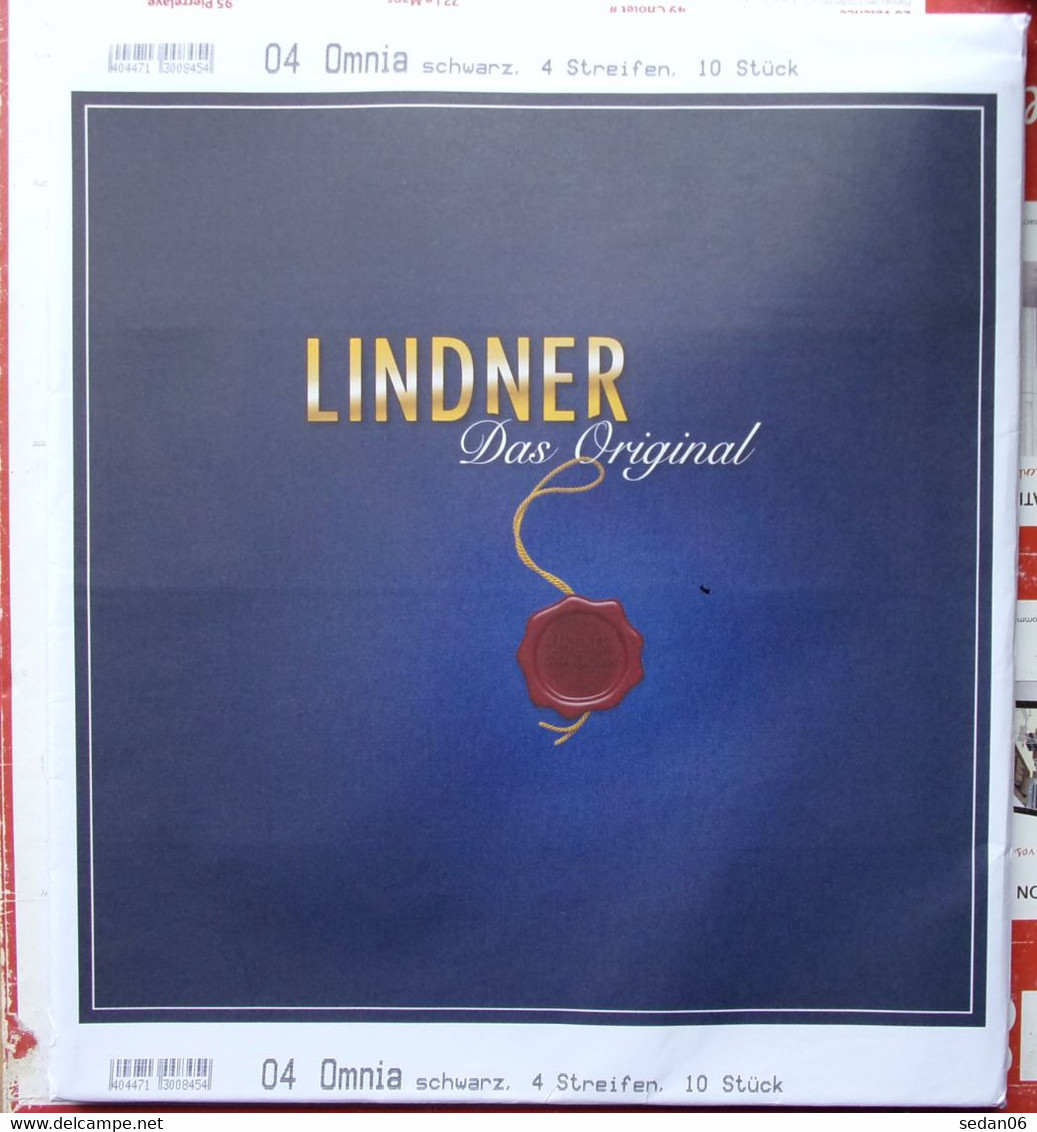 Lindner - Feuilles OMNIA NOIRES REF. 04 P (4 Bandes) (paquet De 10) - A Nastro