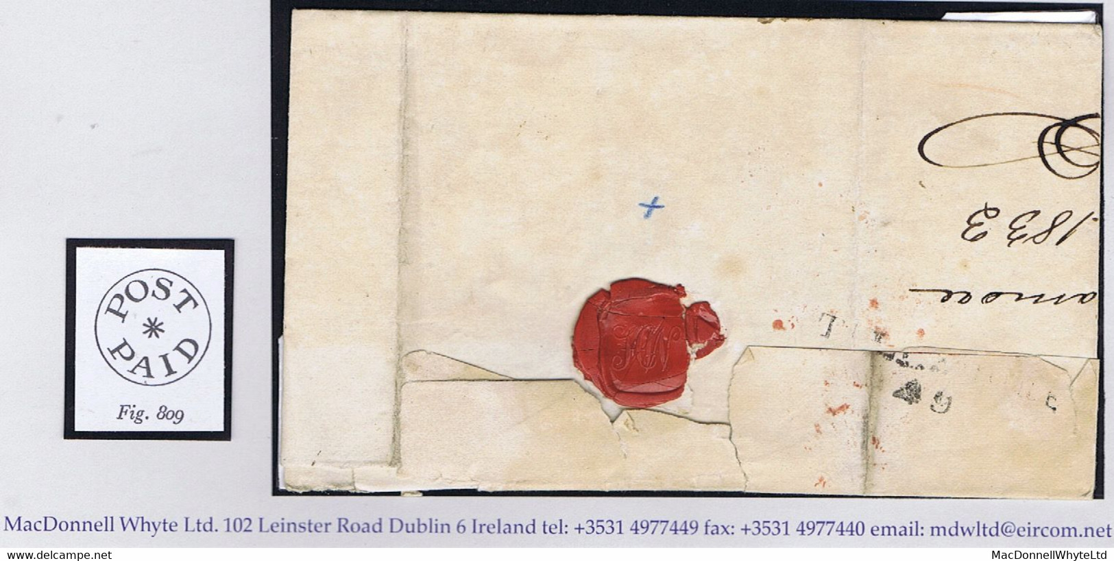 Ireland Offaly 1833 Distinctive Circular POST/*/PAID Of Tullamore On Cover To Dublin, TULLAMORE/49 Mileage Mark - Prephilately