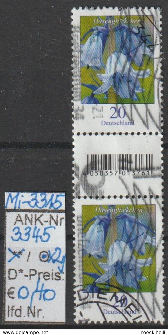 2017 -  BRD - FM/DM "Blumen - Hasenglöckchen"  2x 20 Pfg. Mehrf. - O Gestempelt - S. Scan  (3345o X2    Brd) - Used Stamps