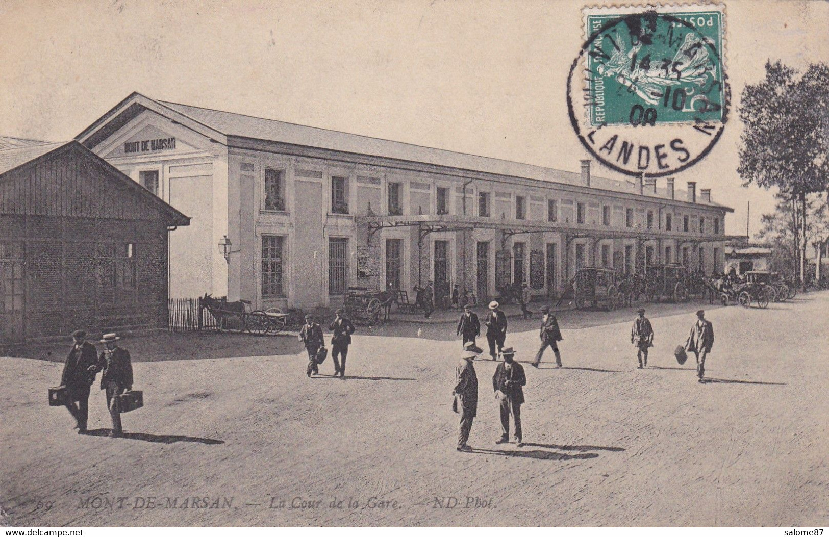 Cpa 69 MONT DE MARSAN LA COUR DE LA GARE 1908 - Stations - Zonder Treinen