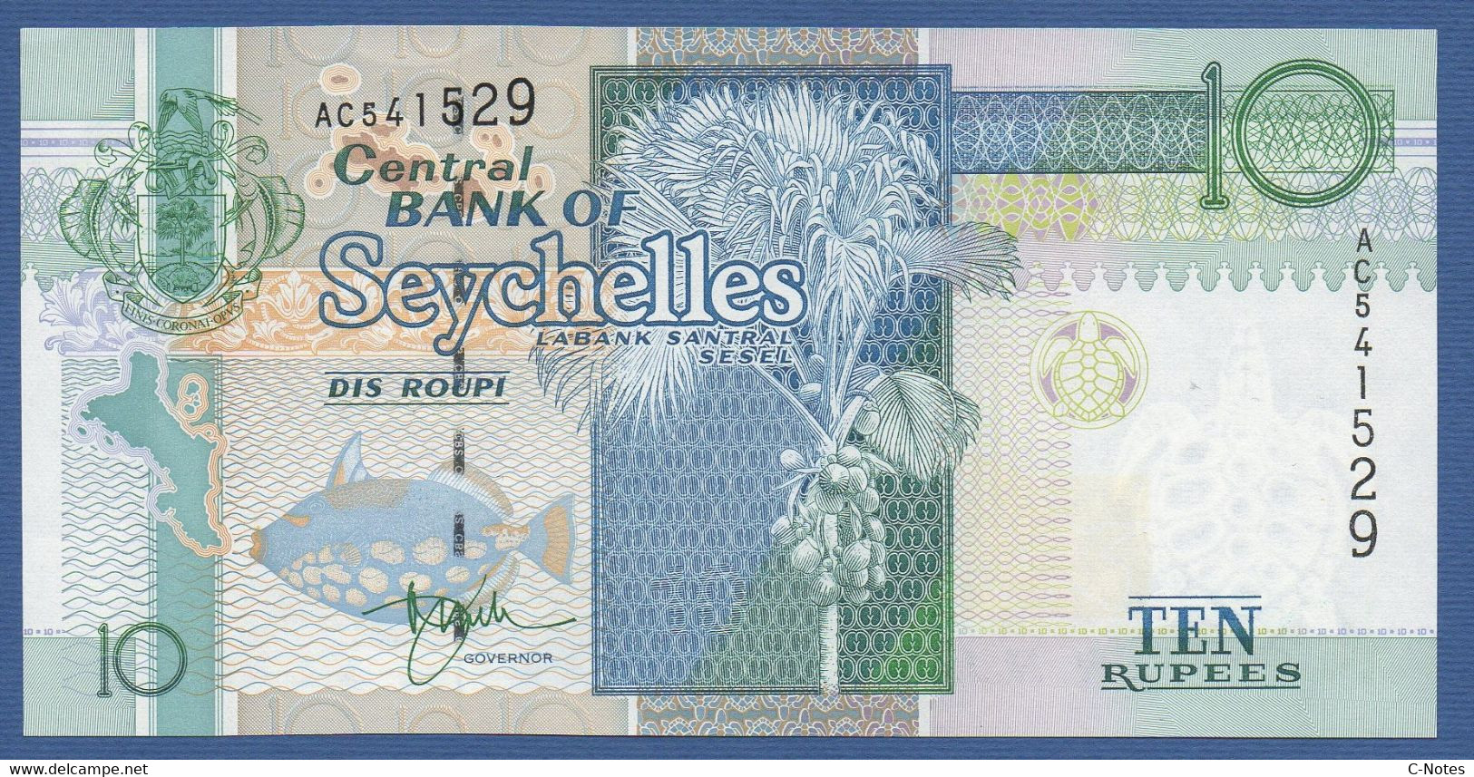 SEYCHELLES - P.36a – 10 RUPEES ND (1998) UNC Serie AC541529 - Seychelles