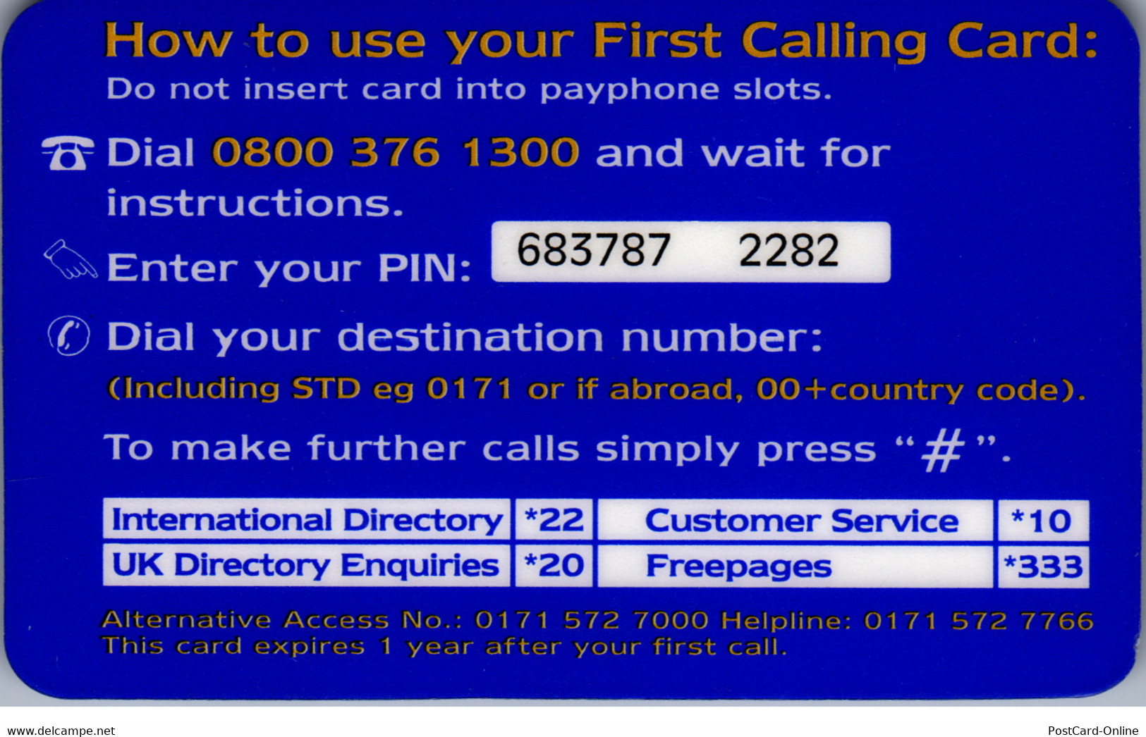 17494 - Großbritannien - First Telecom , First Calling Card - BT Kaarten Voor Hele Wereld (Vooraf Betaald)