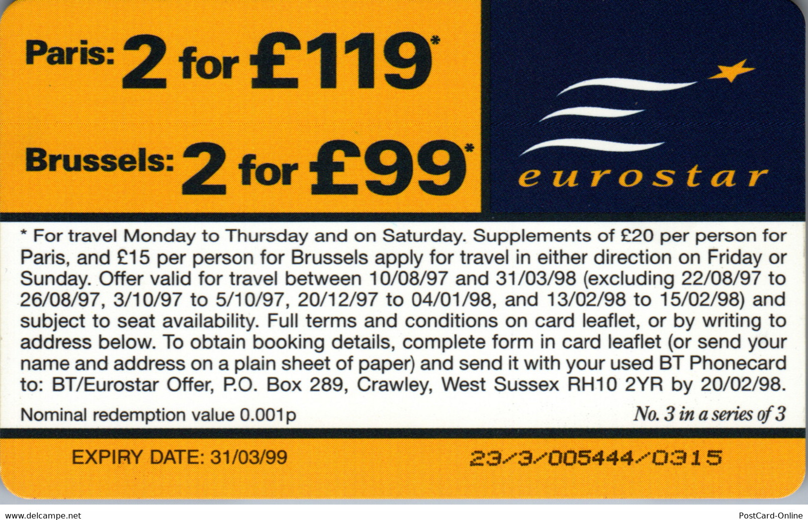 17639 - Großbritannien - Special Edition Card , Eurostar - BT Global Cards (Prepagadas)