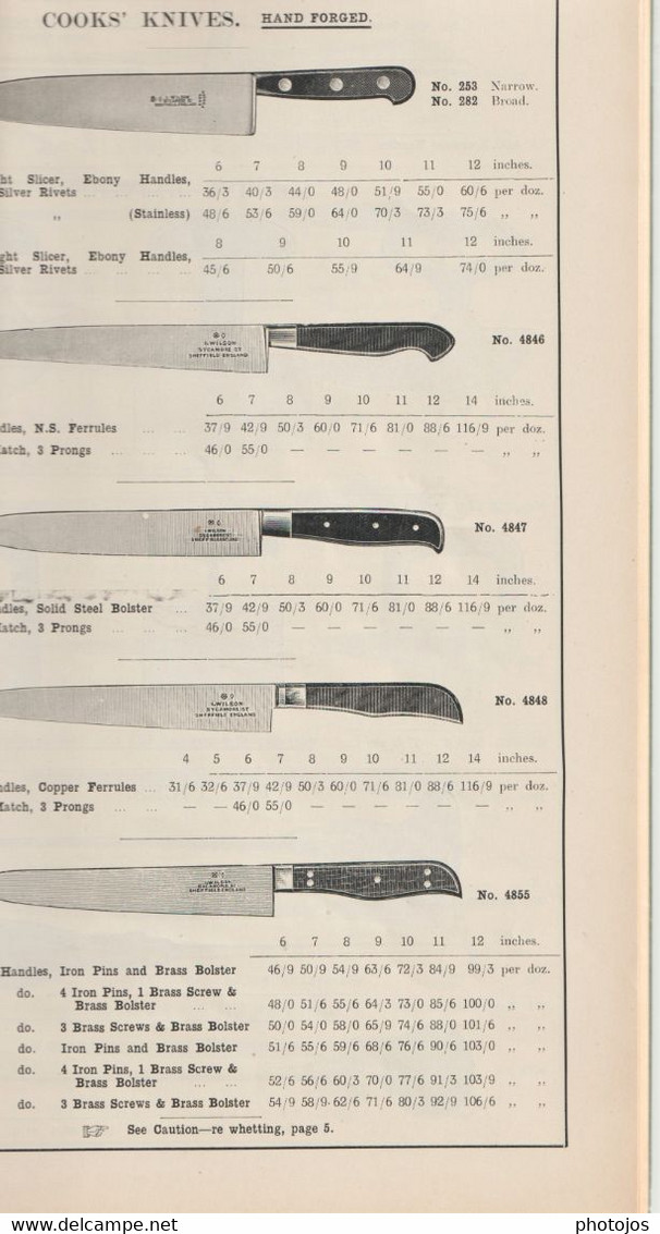 Catalogue De Couteaux John Wilson's De Sheffield Butchers Knives ...   102 Pages RARE   Année 1925 ?? - Sonstige & Ohne Zuordnung