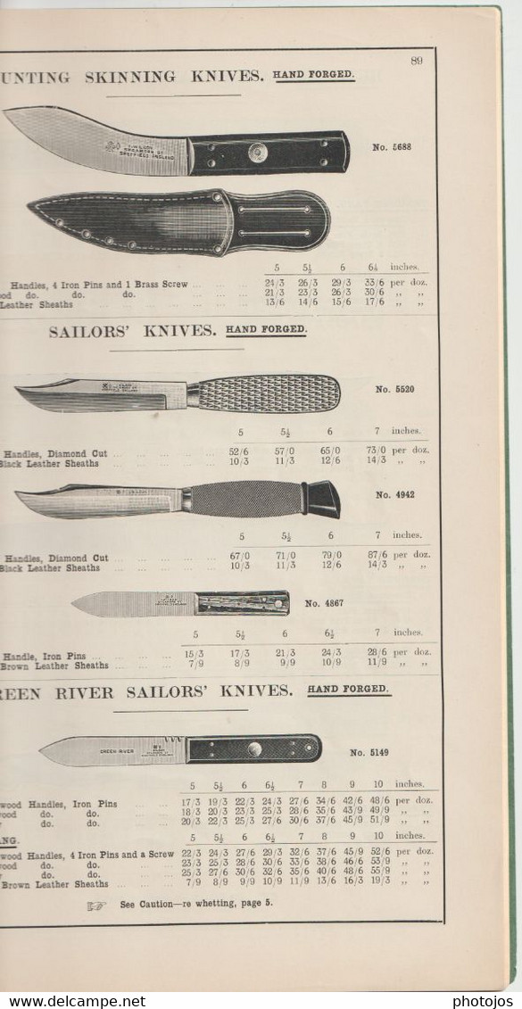 Catalogue De Couteaux John Wilson's De Sheffield Butchers Knives ...   102 Pages RARE   Année 1925 ?? - Autres & Non Classés