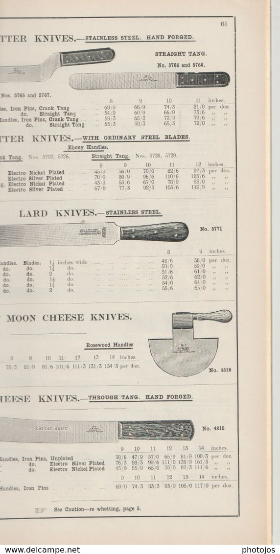 Catalogue De Couteaux John Wilson's De Sheffield Butchers Knives ...   102 Pages RARE   Année 1925 ?? - Autres & Non Classés