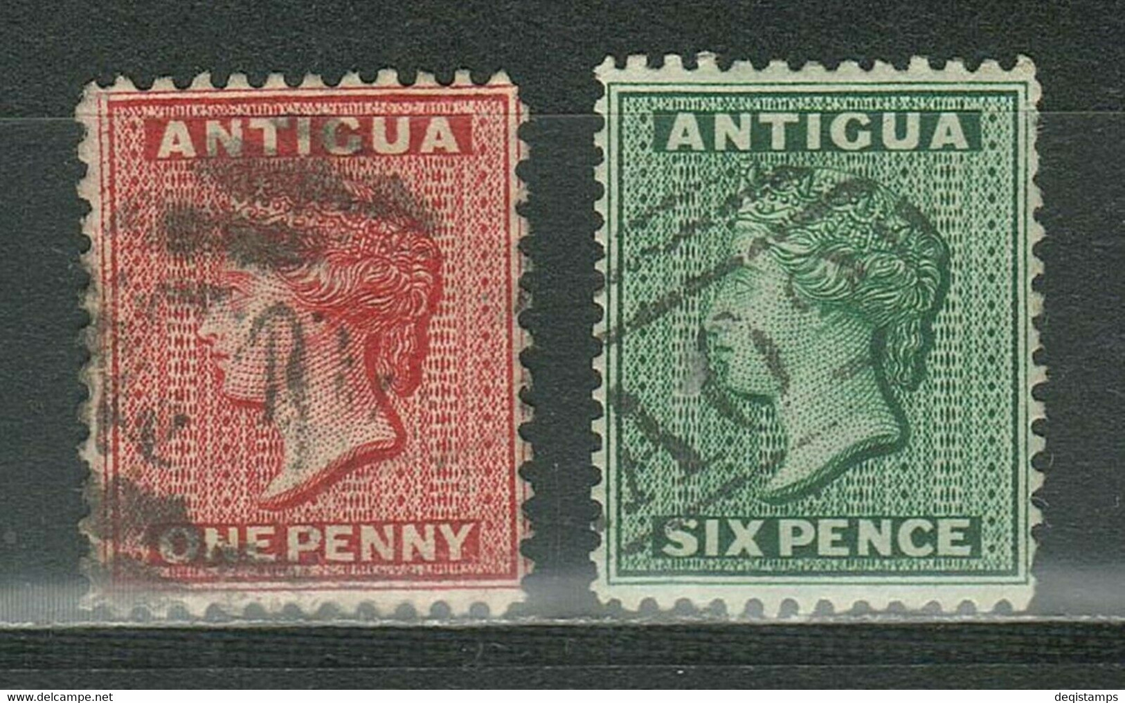 Antigua 1884 ☀ One & Two Penny - Victoria Set CV 205 Eur ☀ Used - 1960-1981 Autonomie Interne