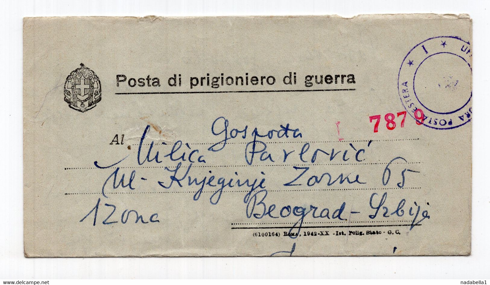 1943. WWII  ITALY,POW LETTER SENT TO BELGRADE,SERBIA,MILITARY POST 185,CENSORED,POW SOLDIER JANICIE IVANOVIC - Correo Militar (PM)