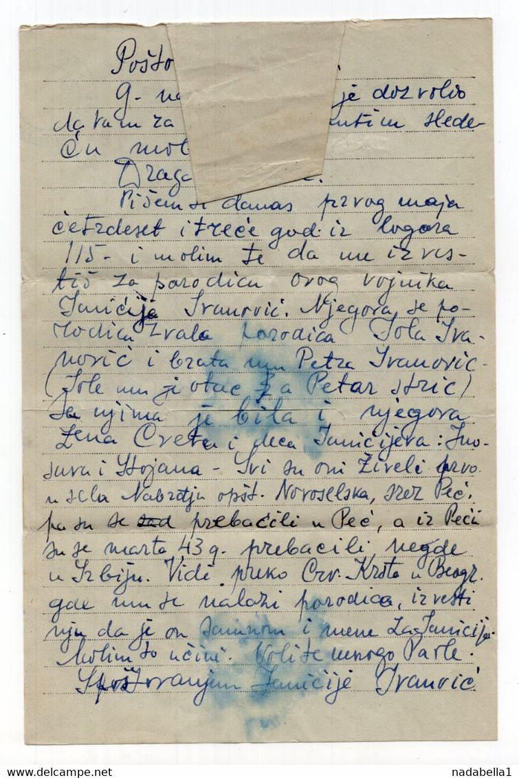 1943. WWII  ITALY,POW LETTER SENT TO BELGRADE,SERBIA,MILITARY POST 185,CENSORED,POW SOLDIER JANICIE IVANOVIC - Correo Militar (PM)