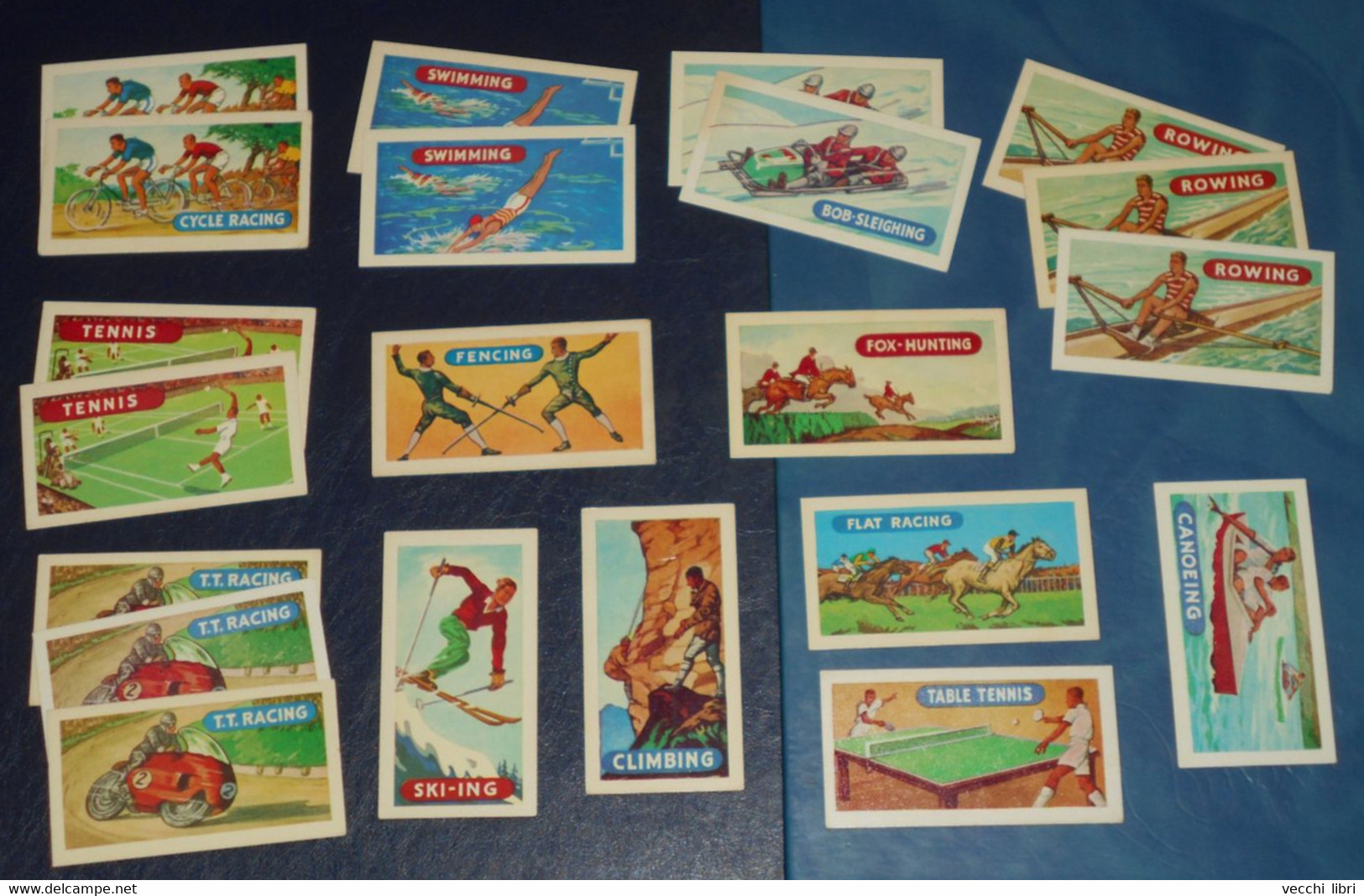 LOT OF 21 COLLECTIBLE TEA CARDS SPORTS & GAMES LAMBERTS OF NORWICH BOB SLEIGHING FOX HUNTING FENCING - Objets Publicitaires