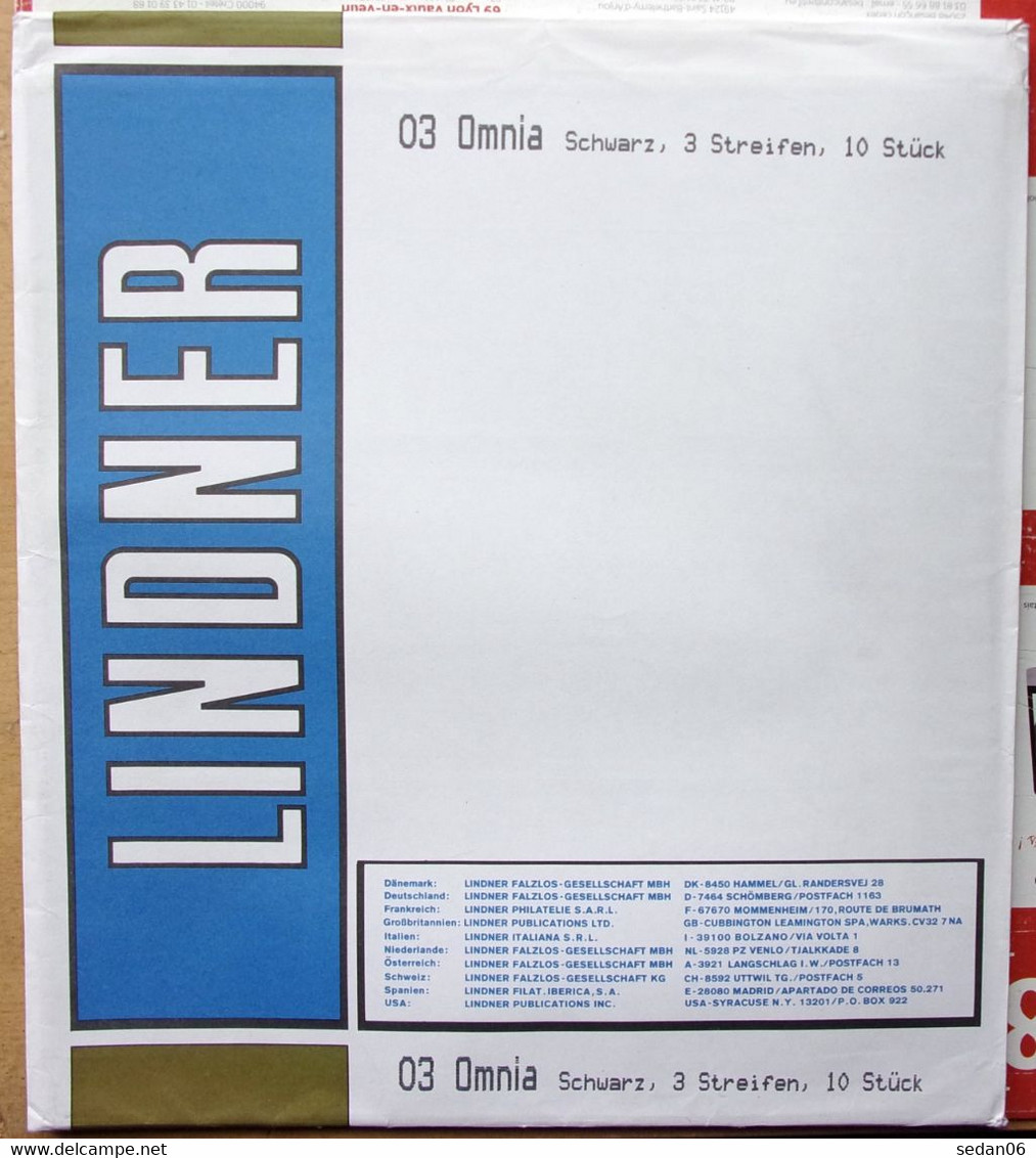 Lindner - Feuilles OMNIA NOIRES REF. 03 P (3 Bandes) (paquet De 10) - A Bandes