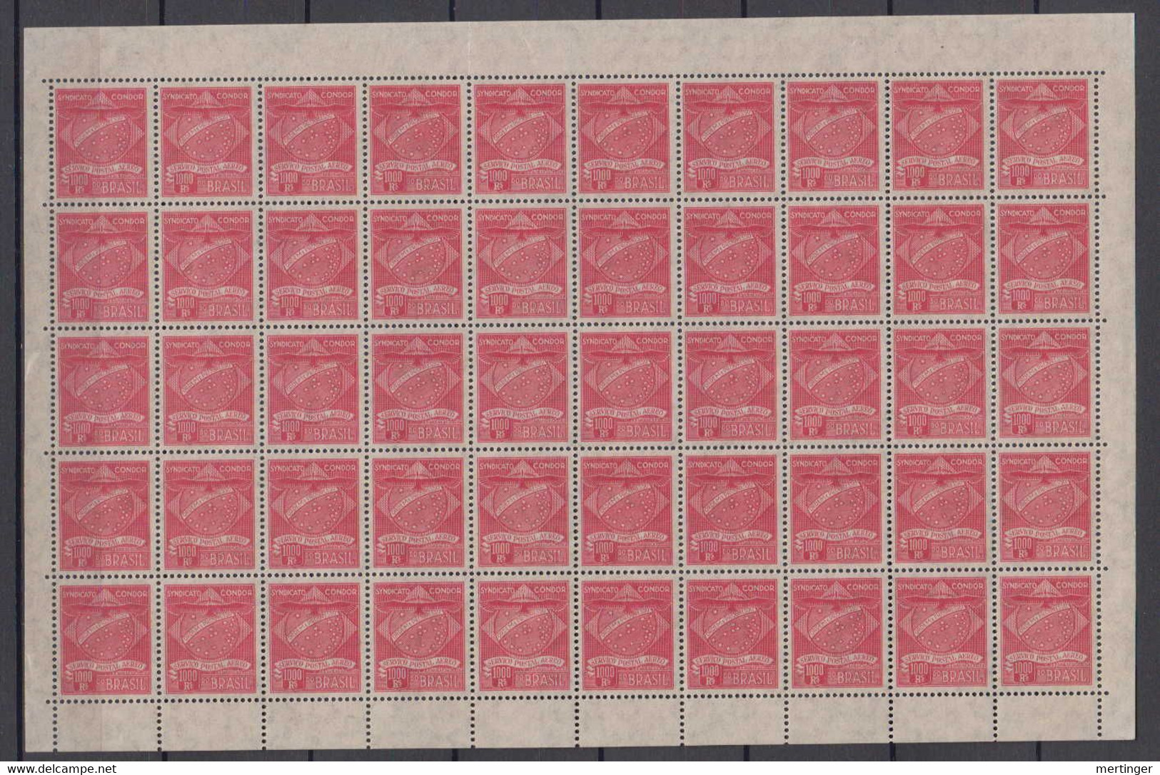 Brazil Brasil Airmail Condor Mi# 3 ** MNH 1000R Sheet Of 50 - Airmail (Private Companies)