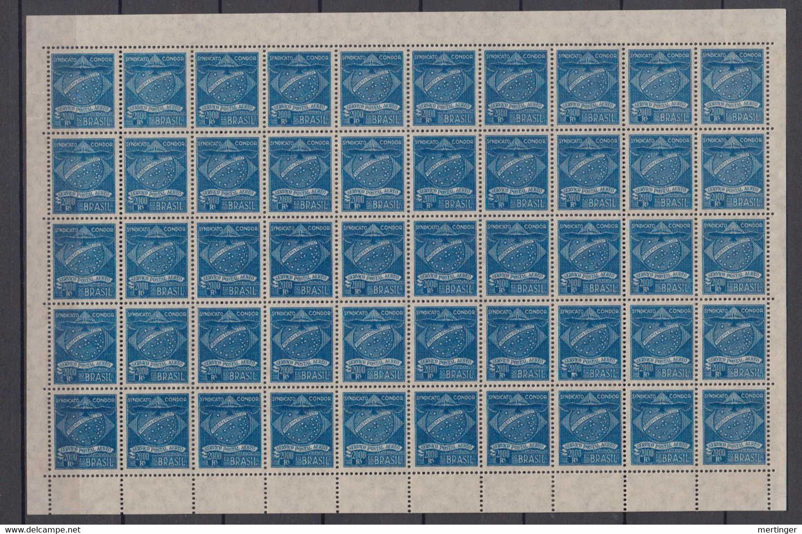 Brazil Brasil Airmail Condor Mi# 5 ** MNH 2000R Sheet Of 50 - Airmail (Private Companies)