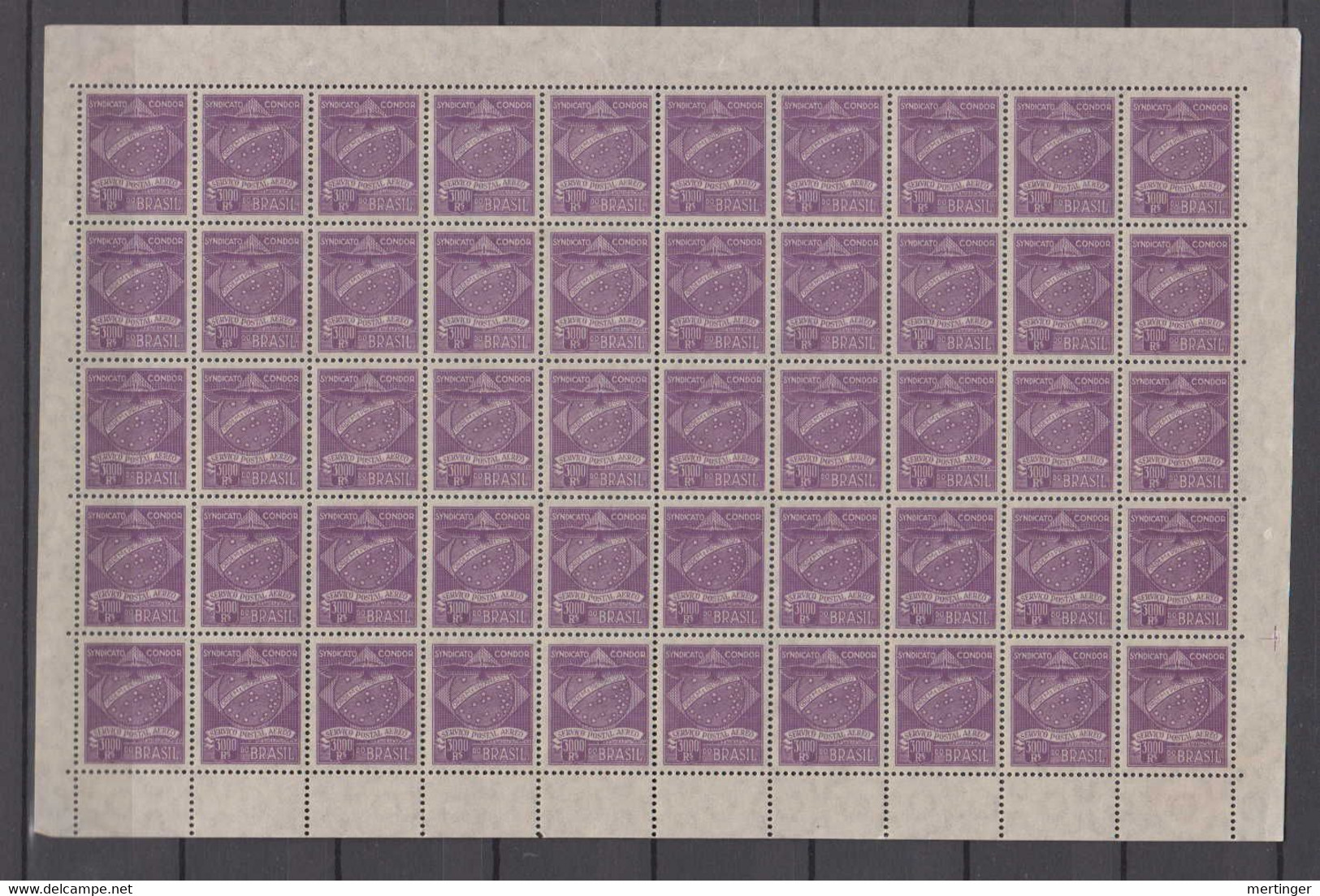 Brazil Brasil Airmail Condor Mi# 6 ** MNH 3000R Sheet Of 50 - Airmail (Private Companies)