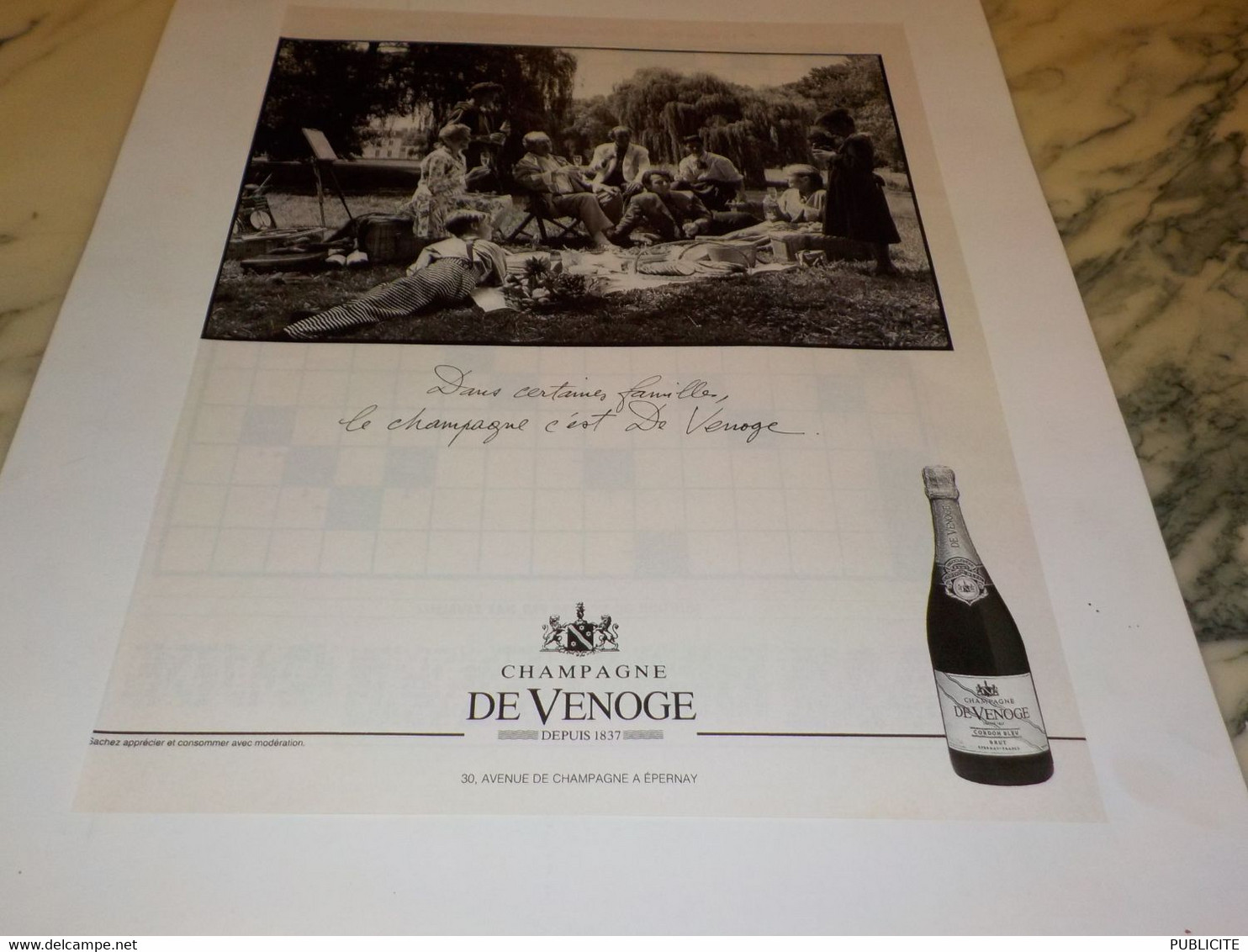 ANCIENNE PUBLICITE CHAMPAGNE DE VENOGE 1990 - Alcolici