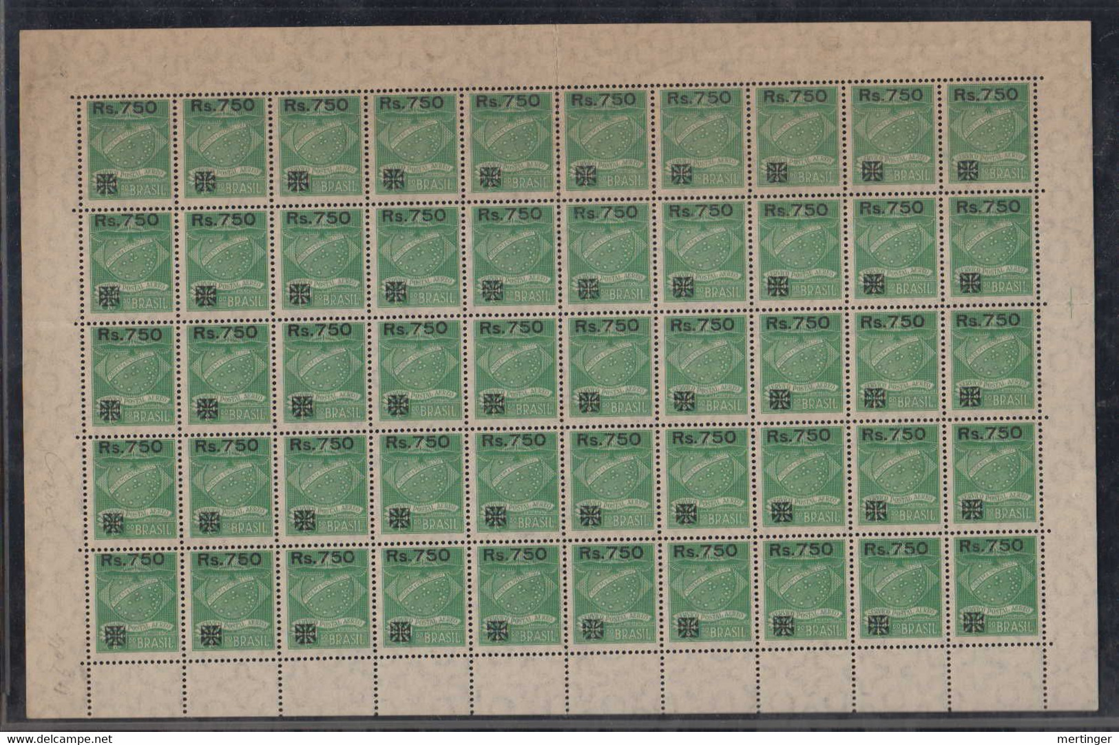 Brazil Brasil Condor Mi# 15 ** MNH 750R Overprint Sheet Of 50 - Airmail (Private Companies)