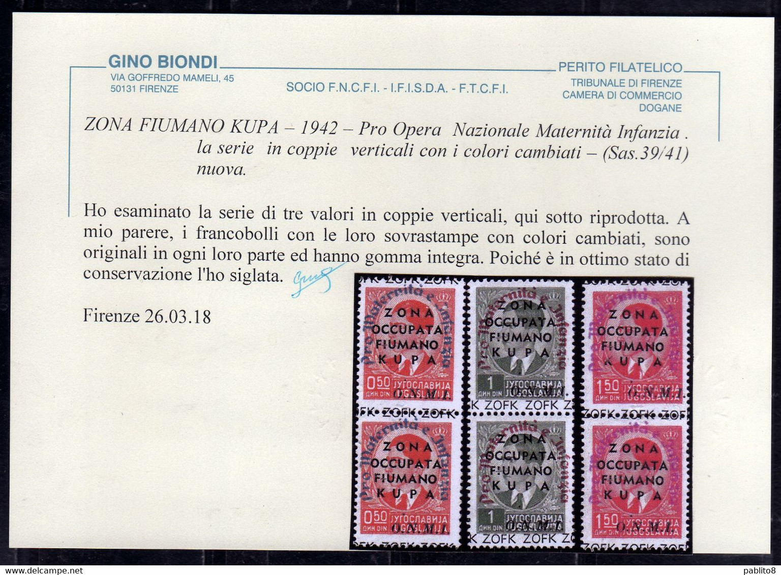 ZONA FIUMANO KUPA1942 COLORI CAMBIATI CHANGE COLORS SOPRASTAMPA OVERPRINT ONMI MATERNITÀ INFANZIA SERIE COMPLETA SET MNH - Fiume & Kupa