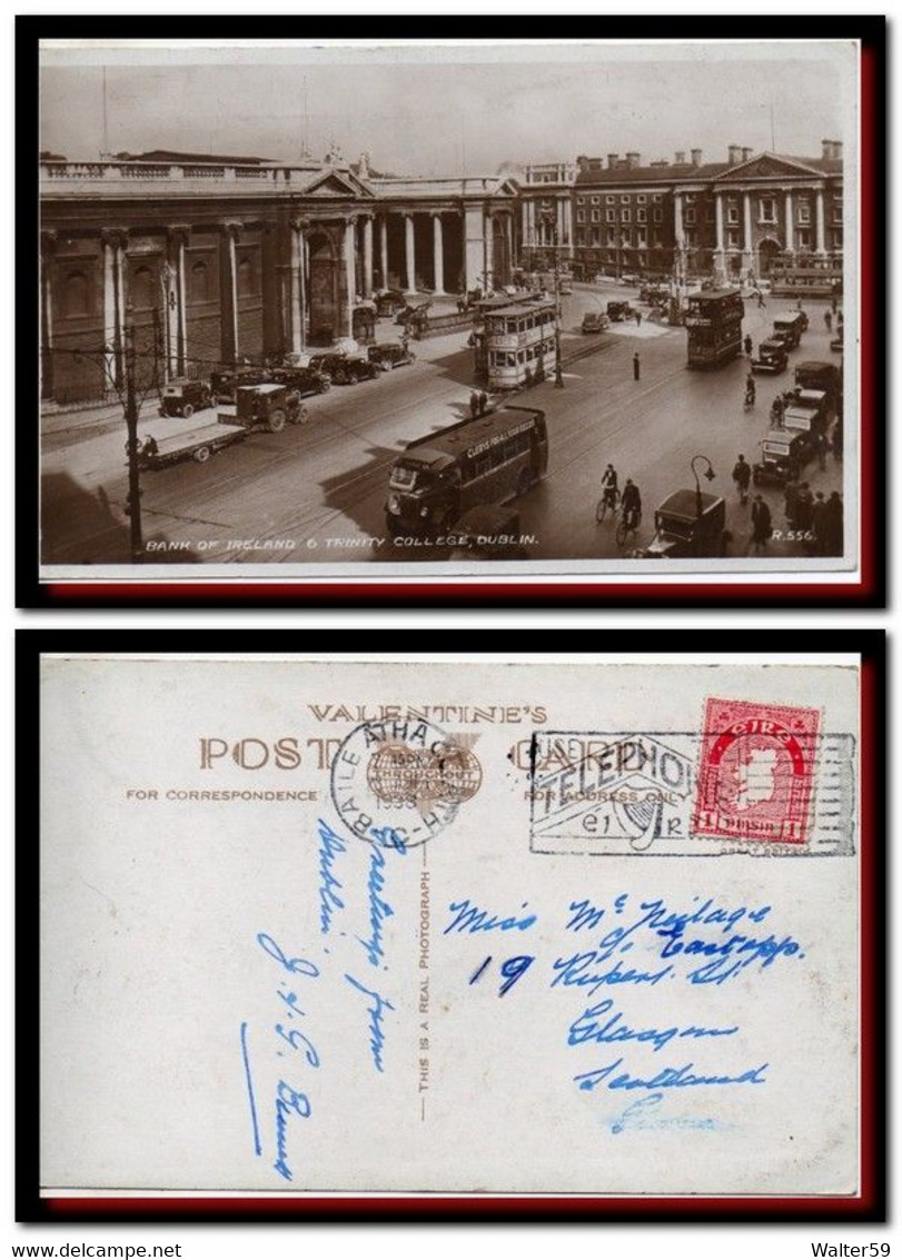 1938 Eire Ireland Postcard Bank Of England Dublin Mailed To Scotland With SLOGAN - Briefe U. Dokumente