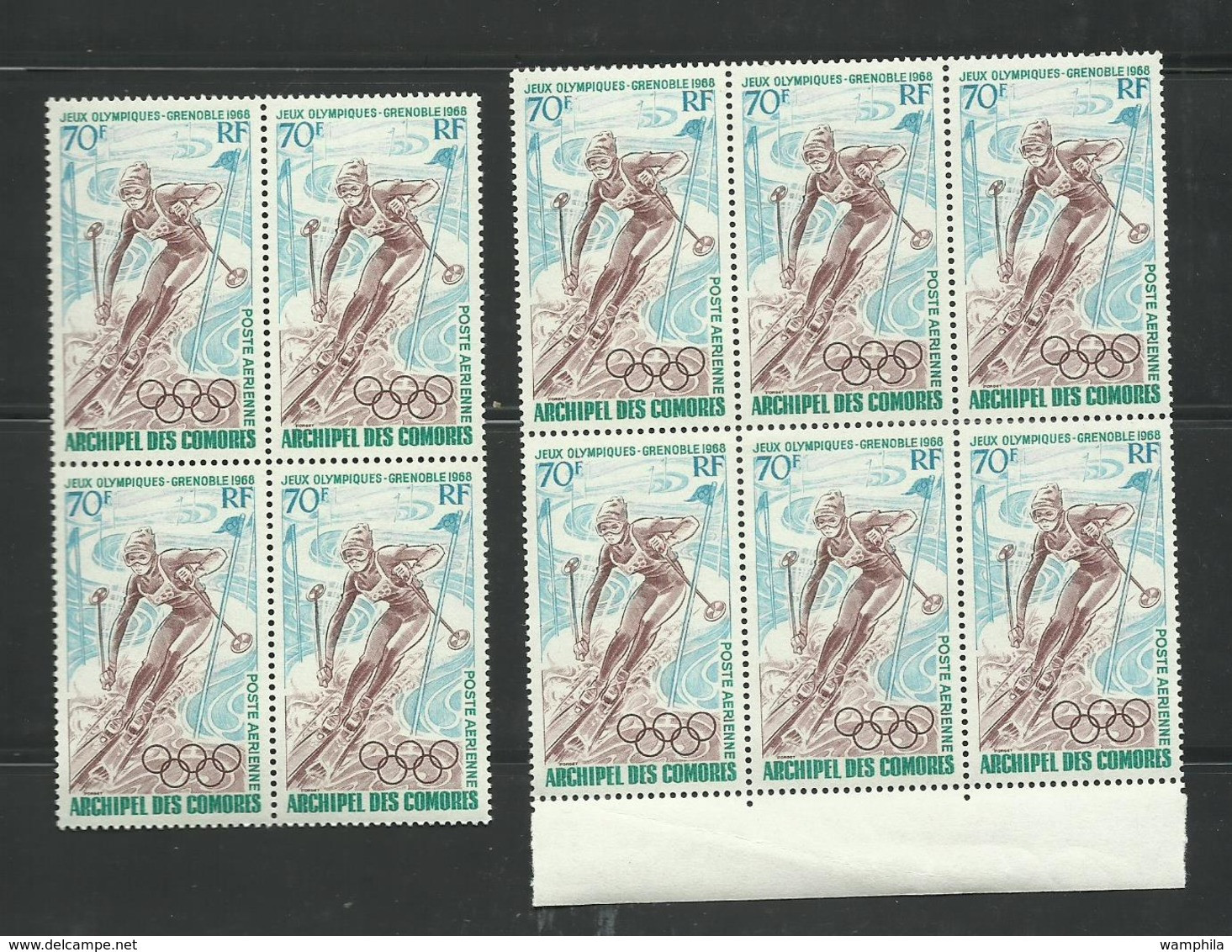 Comores, 1968, 10 X N° PA 22 Neuf** Skieur Des J.O. De Grenoble, Cote YT 75€ - Nuevos