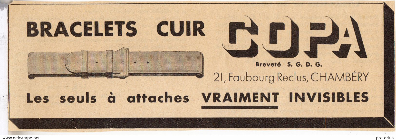 RARE PUB SUR PAPIER - 1907 - BRACELETS CUIR COPA - LES SEULS A ATTACHES VRAIMENT INVISIBLES  - CHAMBERY - Supplies And Equipment