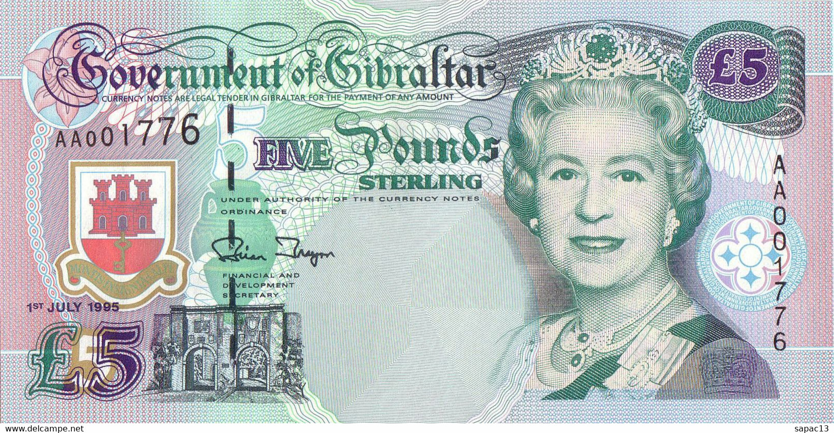 Gibraltar 5 Pounds 1995  UNC  (Pick 25) - Gibraltar