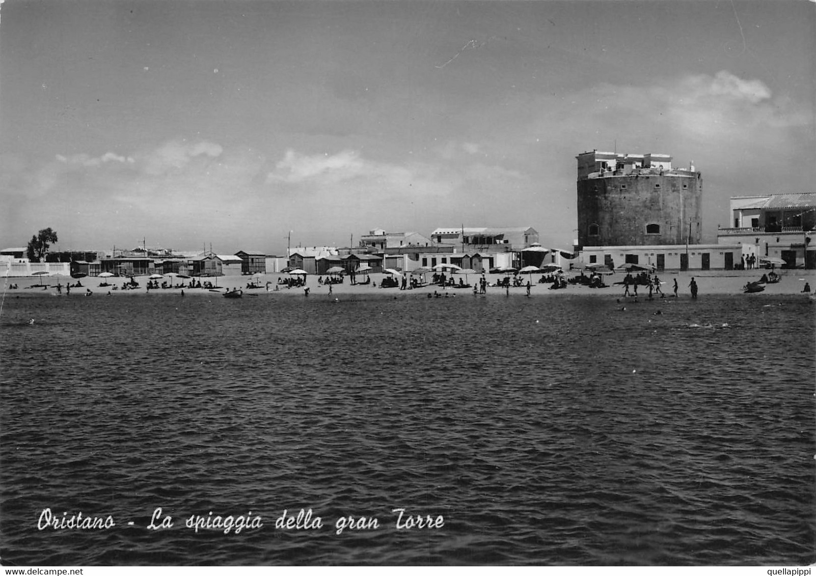 013351 "ORISTANO - LA SPIAGGIA DELLA GRAN TORRE"   ANIMATA.  CART  SPED 1954 - Oristano