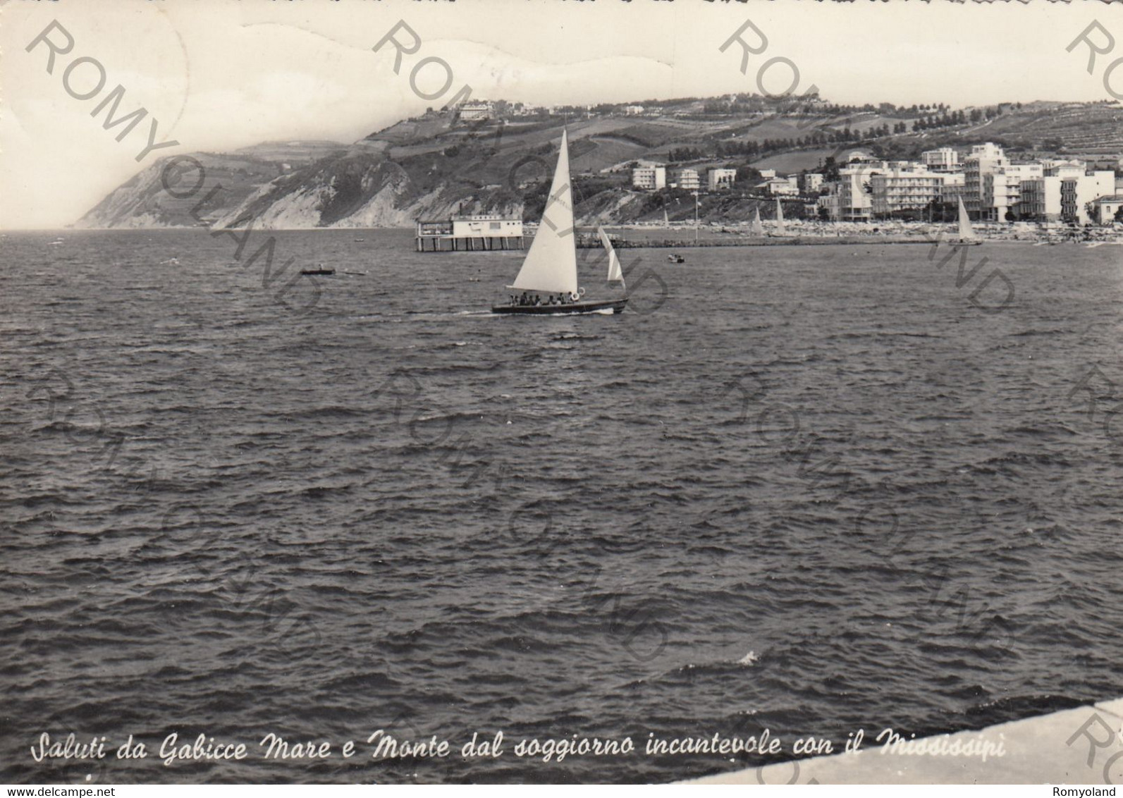 CARTOLINA  SALUTI DA GABICCE MARE E MONTE,PESARO,MARCHE,DAL SOGGIORNO INCANTEVOLE CON IL MISSISSIPI,VIAGGIATA 1960 - Pesaro