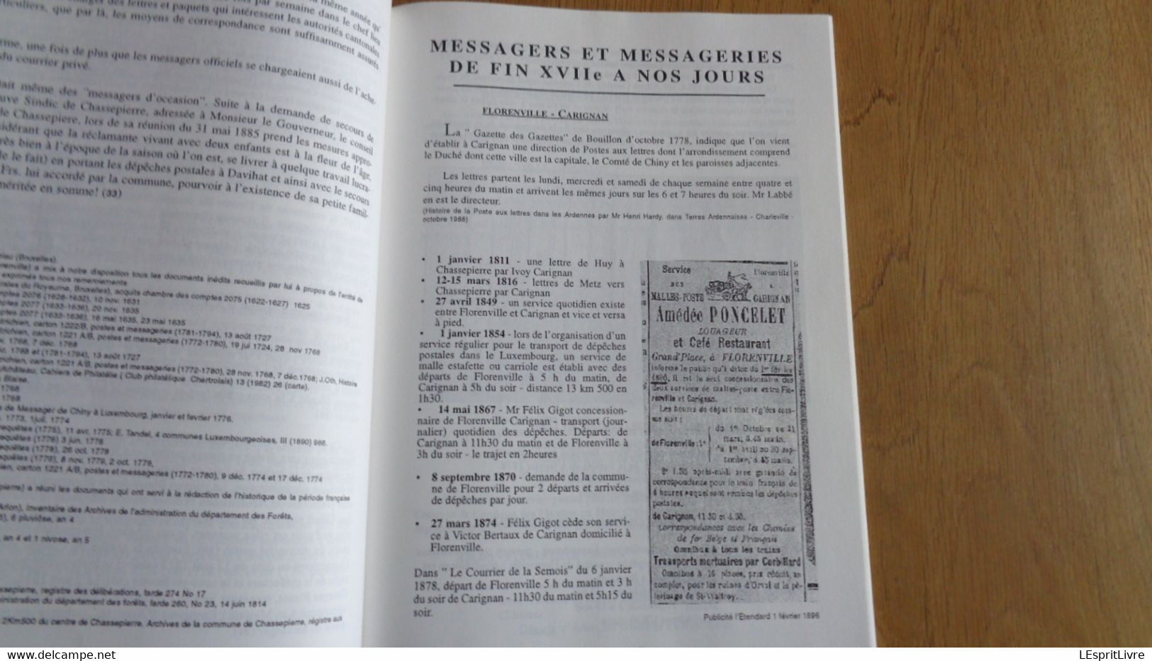 LES MESSAGERIES L'HISTOIRE POSTALE ET LA MARCOPHILIE DANS LA REGION DE FLORENVILLE Régionalisme Gaume Semois Philatélie