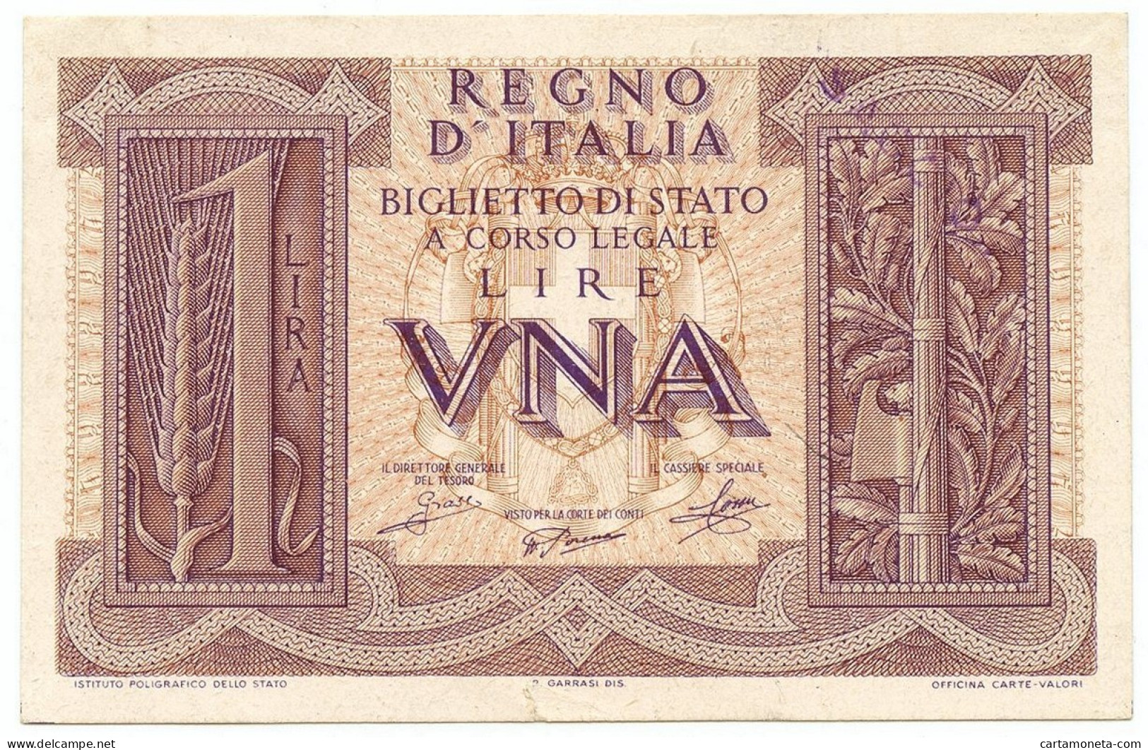 1 LIRA PROVA FRONTE BIGLIETTO DI STATO FASCIO 14/11/1939 SUP- - Regno D'Italia – Other