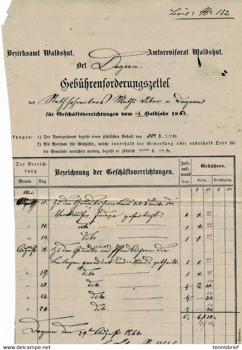 1864, Postablage Von Waldshut , A 5541 - Briefe U. Dokumente