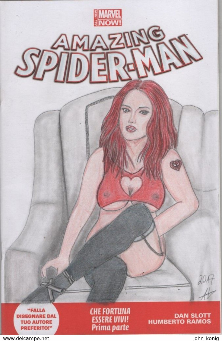 Panini Comics-Italy-Amazing Spiderman N.1 Variant Blank-white Cover-sketeched By The Artist (on 2017) Alex Okami-Mary Ja - Tavole Originali