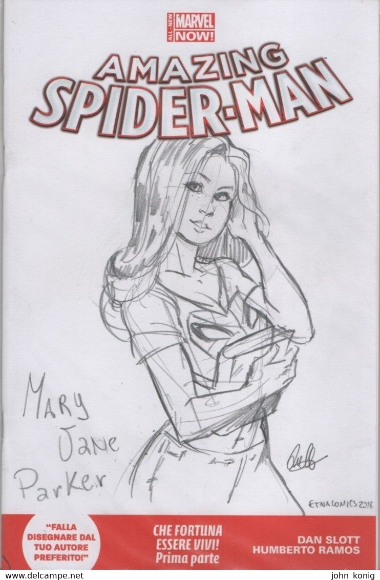 Panini Comics-Italy-Amazing Spiderman N.1 Variant Blank-white Cover-sketeched By The Artist (on Etna Comics 2018) Mary J - Originalauflagen