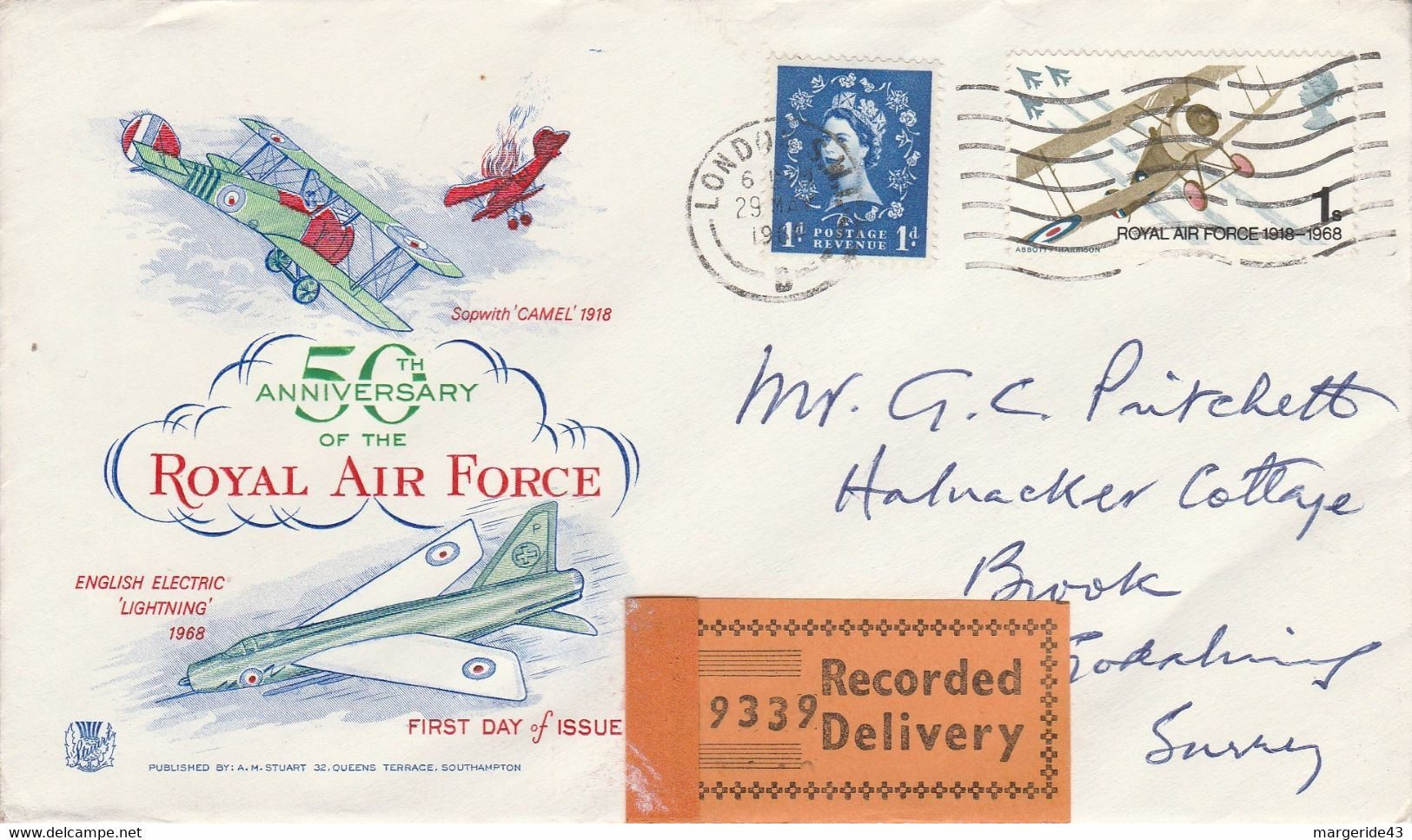 GB LETTRE FDC RECOMMANDEE 50 ANS ROYAL AIR FORCE 1968 - Brieven En Documenten