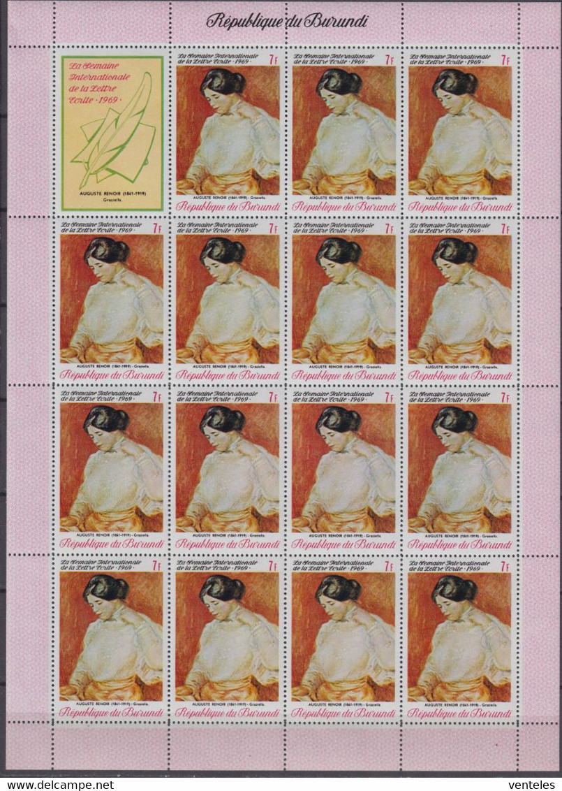 Burundi 24.10.1969 SHEETS Mi # 515-19 А; International Mail Week; Paintings By Vermeer, Renoir, Terborch MNH OG - Otros & Sin Clasificación