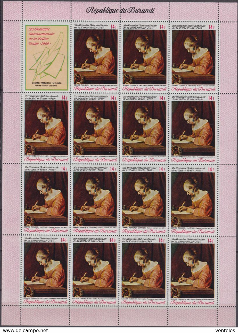 Burundi 24.10.1969 SHEETS Mi # 515-19 А; International Mail Week; Paintings By Vermeer, Renoir, Terborch MNH OG - Otros & Sin Clasificación