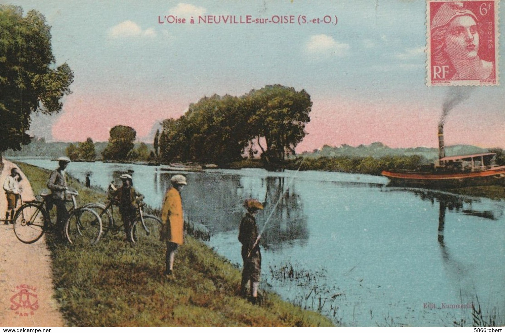 CARTE POSTALE ORIGINALE ANCIENNE COULEUR : NEUVILLE SUR OISE L'OISE LA PECHE A LA LIGNE ANIMEE VAL D'OISE (95) - Neuville-sur-Oise