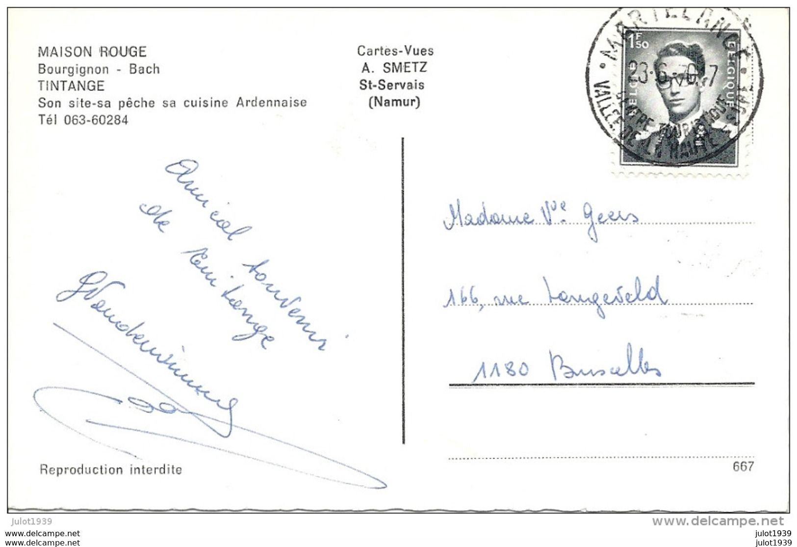 TINTANGE ..-- 1970 Vers BRUXELLES ( Mme Veuve GEERS ) . Voir Verso . - Fauvillers