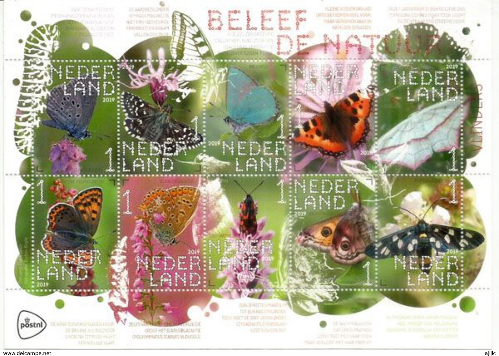 2019.PAYS-BAS. EXPÉRIENCE NATURE - PAPILLONS (Bloc-Feuillet 10 Val. Neuf **) - Unused Stamps