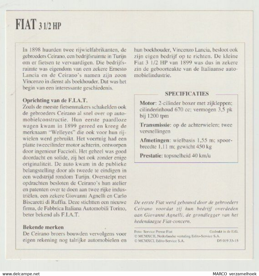 Verzamelkaarten Collectie Atlas: FIAT 3 1/2 HP - Automobili