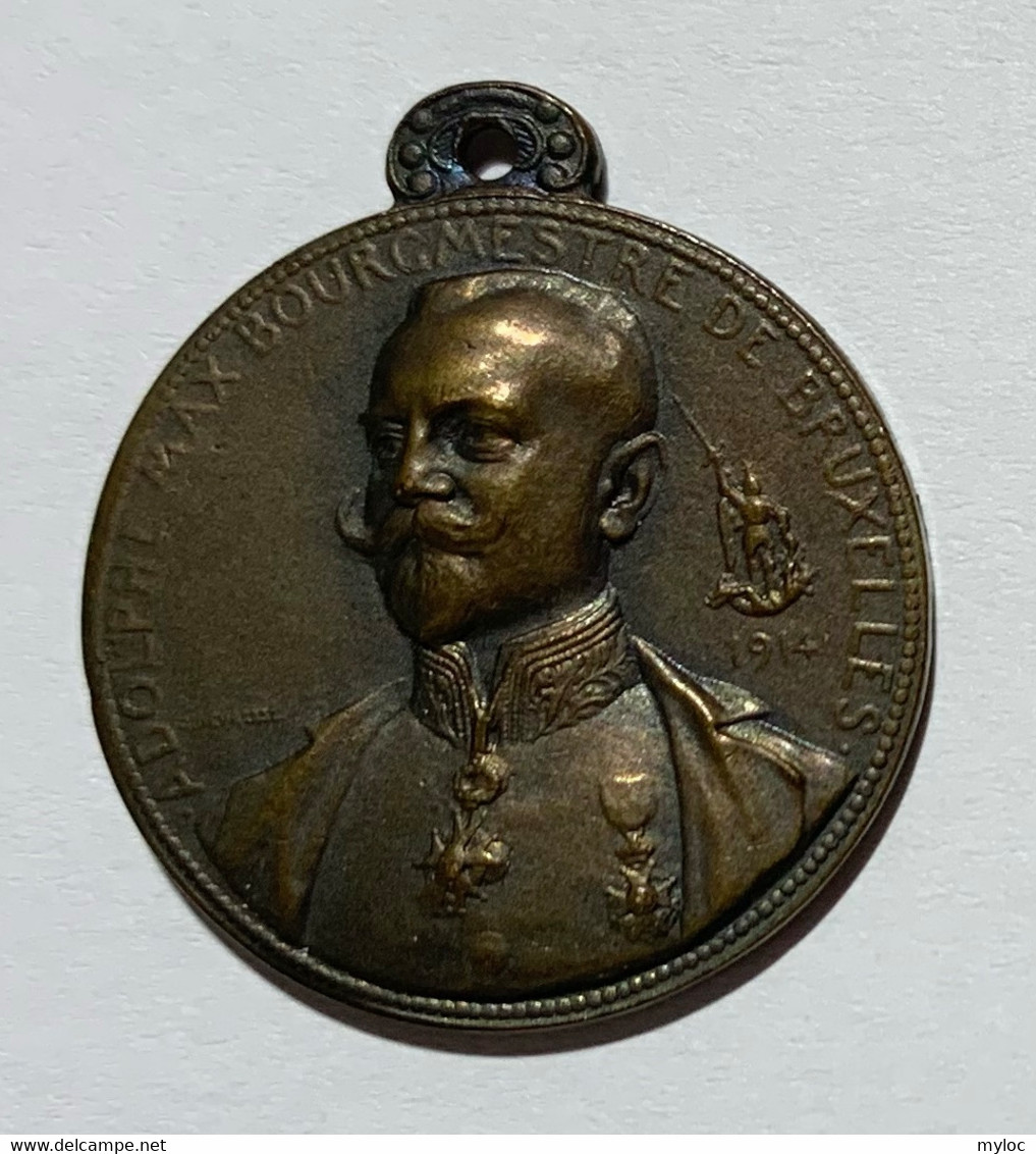 Médaille Bronze. Adolphe Max Bourgmestre De Bruxelles. G. Devreese. Les Vertus Civiques. - Professionnels / De Société