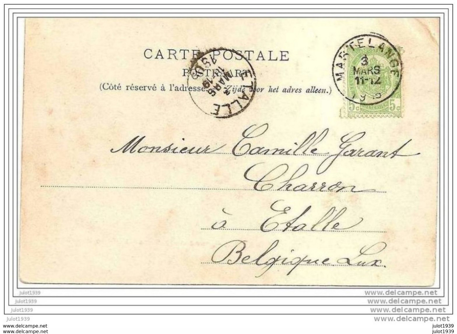 ETALLE ..-- BODANGE ..-- Maison Van Bever . 1905 Vers ETALLE ( Mr Camille GARANT , CHARRON ) . Voir Verso . - Etalle
