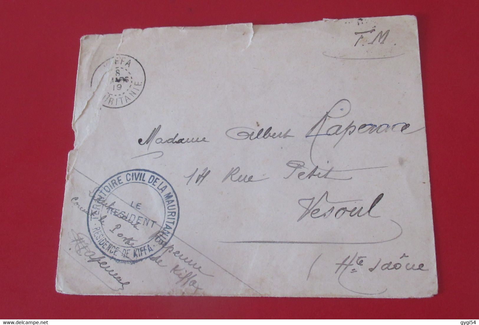 Mauritanie  Territoire  Civil  F M  LETTRE DU 08 Avril 1919 De Kiffa Pour Vesoul - Brieven En Documenten