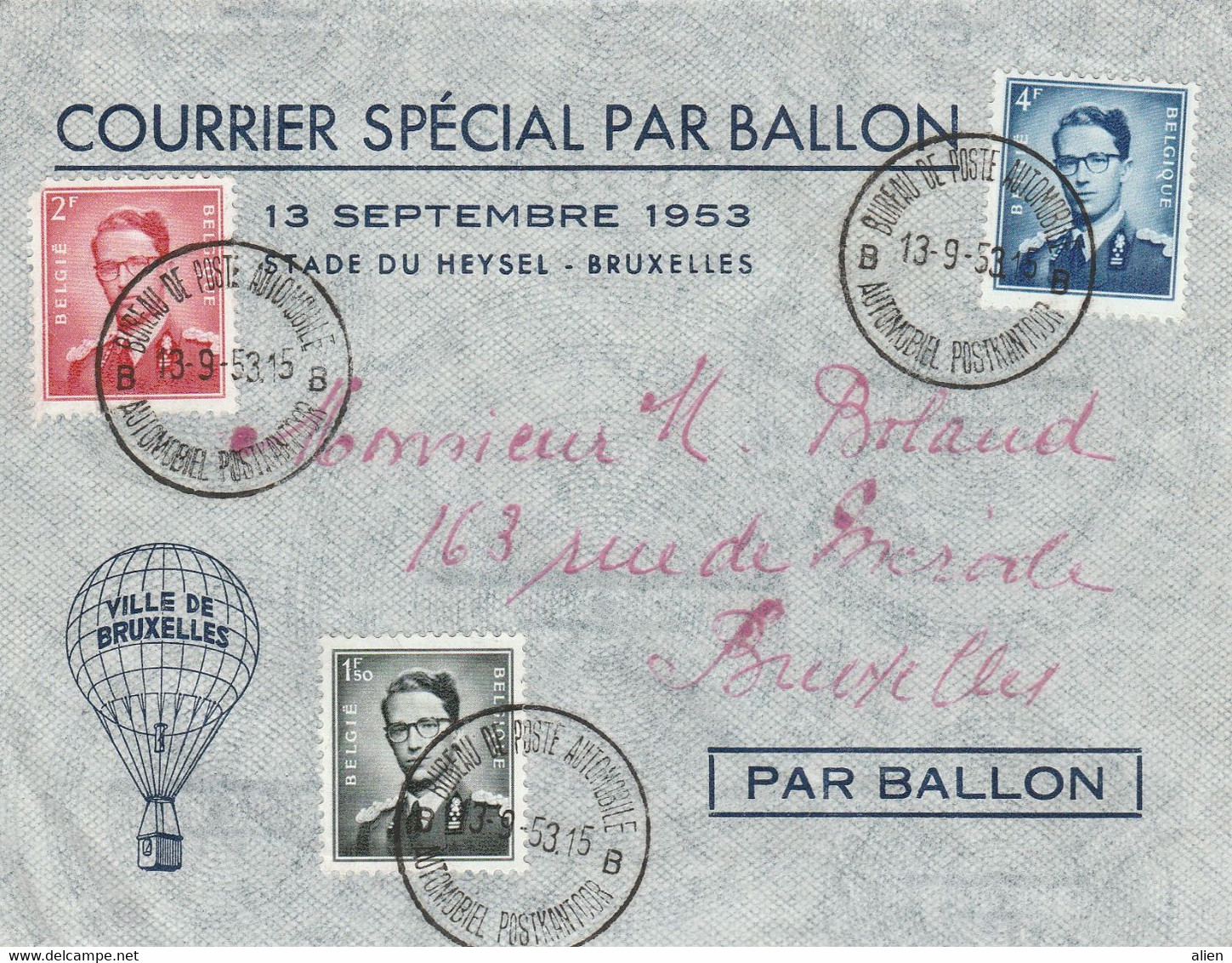 Courrier Spécial Par Ballon 1953 Met Nrs 924-26 / Op Verso Errinofilie E67 En Aankomst Halle. - Erinnophilia [E]