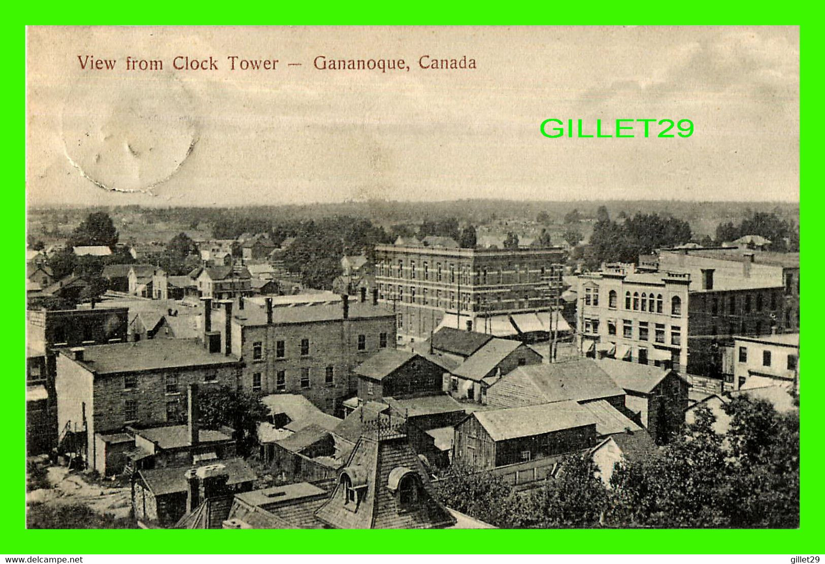 GANANOQUE, ONTARIO - VIEW FROM CLOCK TOWER -  TRAVEL IN 1909 - PUB. BY R. H. McCLUNG - - Gananoque