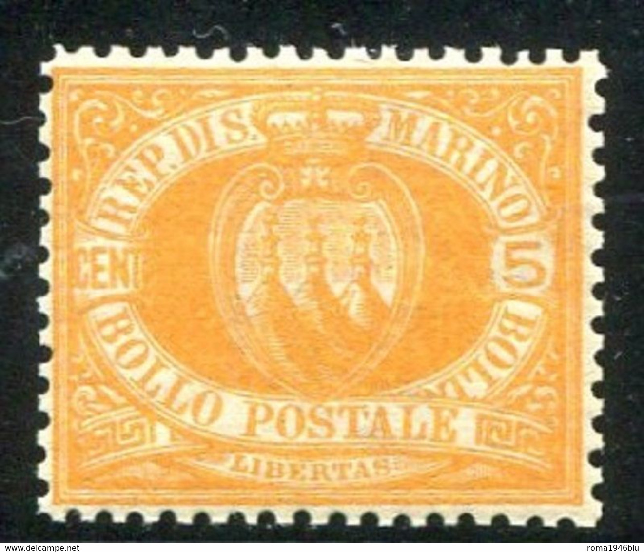 SAN MARINO 1877 STEMMA 5  C. CENTRATO ** MNH LUSSO - Nuevos