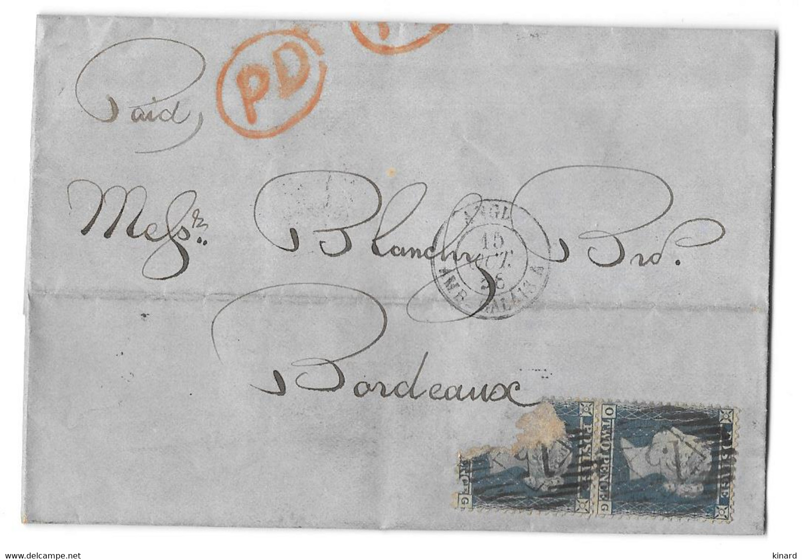 LETTRE  POUR BORDEAUX.  1856   .N°13..DENTELE  16... PAIRE UN TIMBRE DECHIRE...TBE SCAN - Covers & Documents