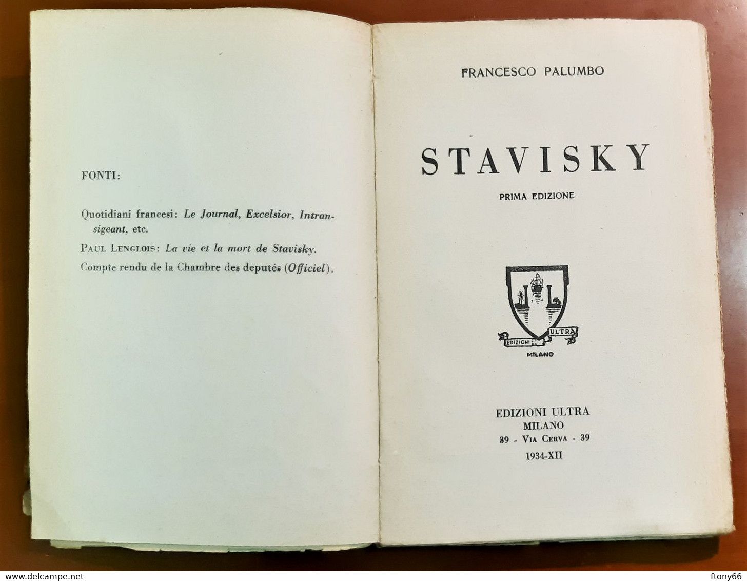 MA21 Francesco Palumbo "STAVINSKY" - Edizione Ultra, 1934 1^ Edizione - Anciens