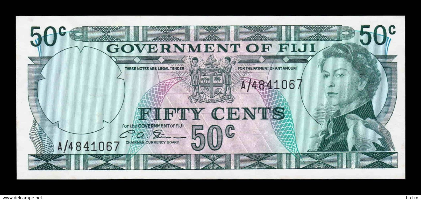 Fiji 50 Cents Elizabeth II 1971 Pick 64b SC-/SC AUNC/UNC - Fidji